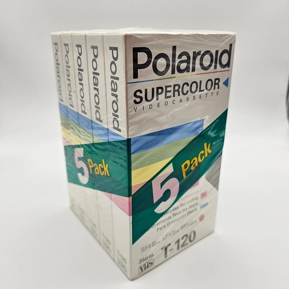 Polaroid Supercolor‎ T120 VHS Video Cassette 5 Pack Everyday Recording New